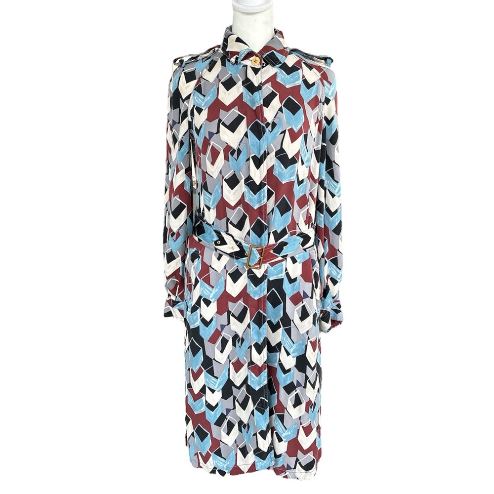 Diane von Furstenberg Jafar Geo Print Silk Dress Blue/Black/Maroon/White 6